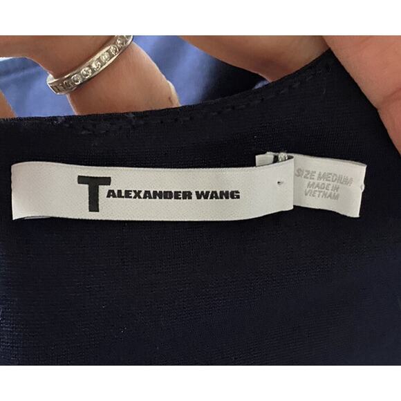 T Alexander Wang Size Medium Navy Blue Dress Mesh Sheer Bodycon Stretch - Picture 4 of 6